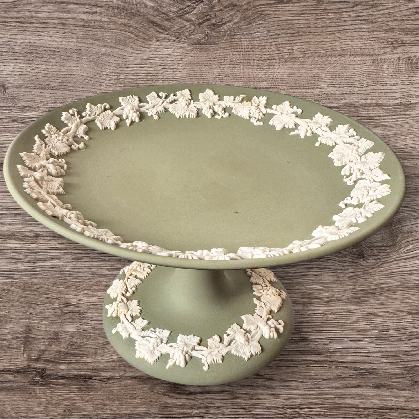 Wedgwood Sage Green Jasperware Pedestal Compote Made In England 1955