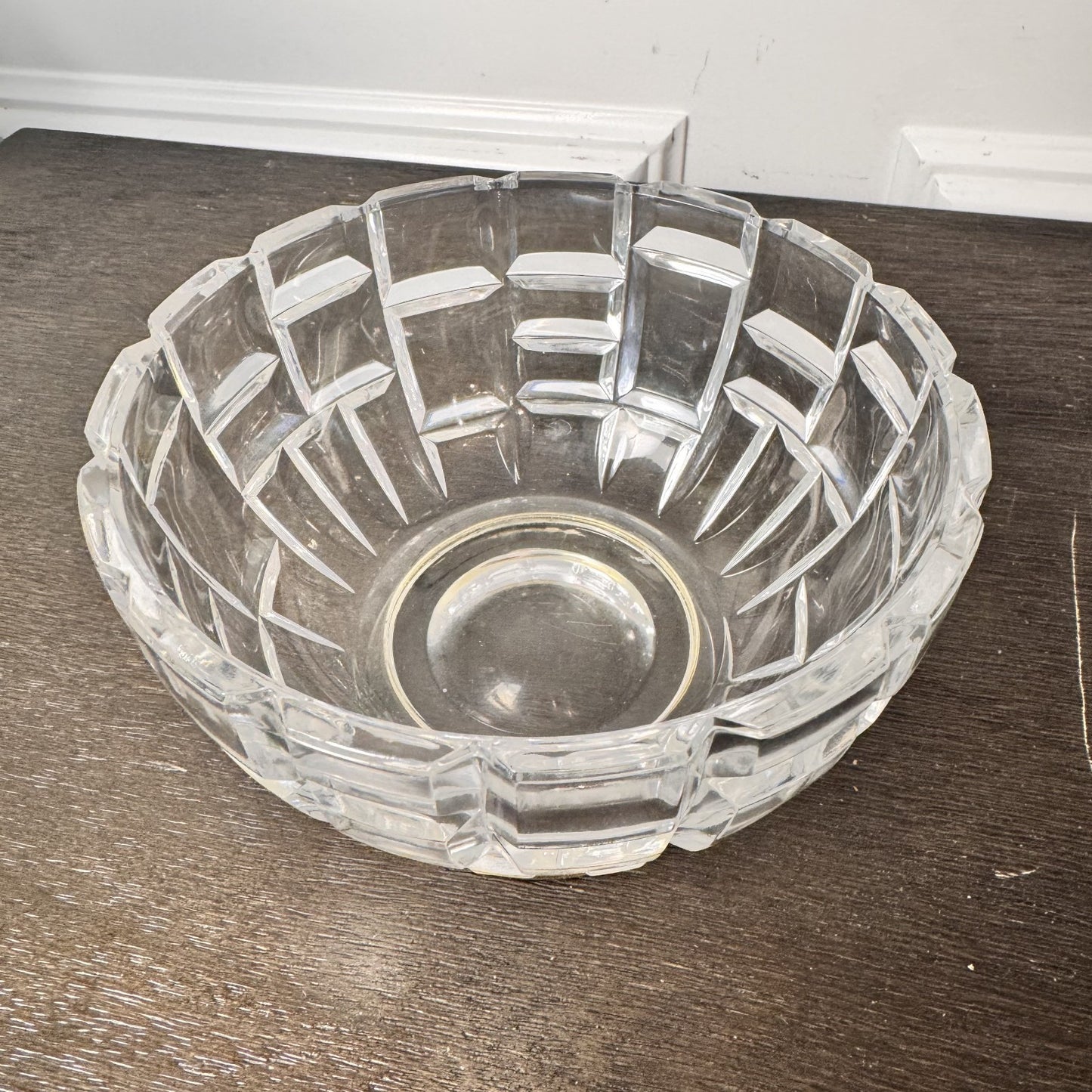 Crystal Footed Bowl with Silver Base ā 5.25" Diameter, Geometric Cut