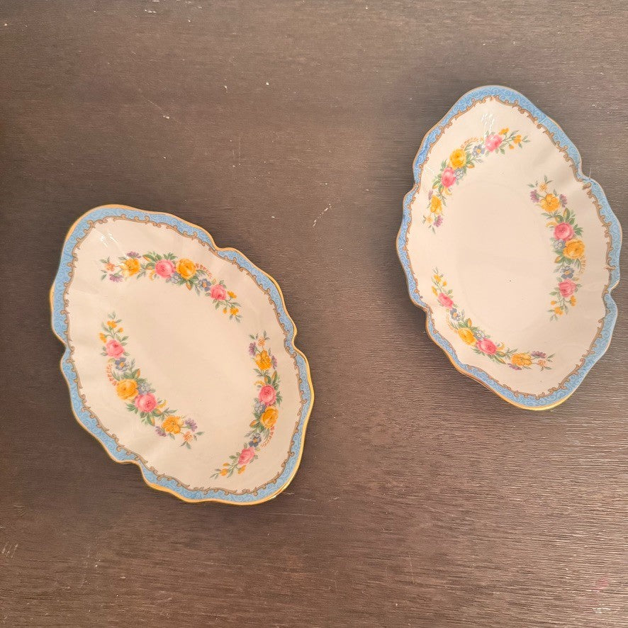 Vintage Crown Staffordshire Bone China Trinket Trays – Set of 2, Made in England