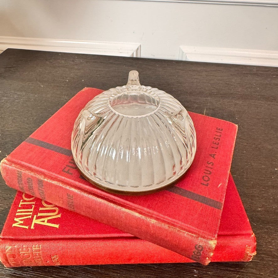 Vintage Art Deco Glass Powder Jar with Enamel Lid – 4” Wide