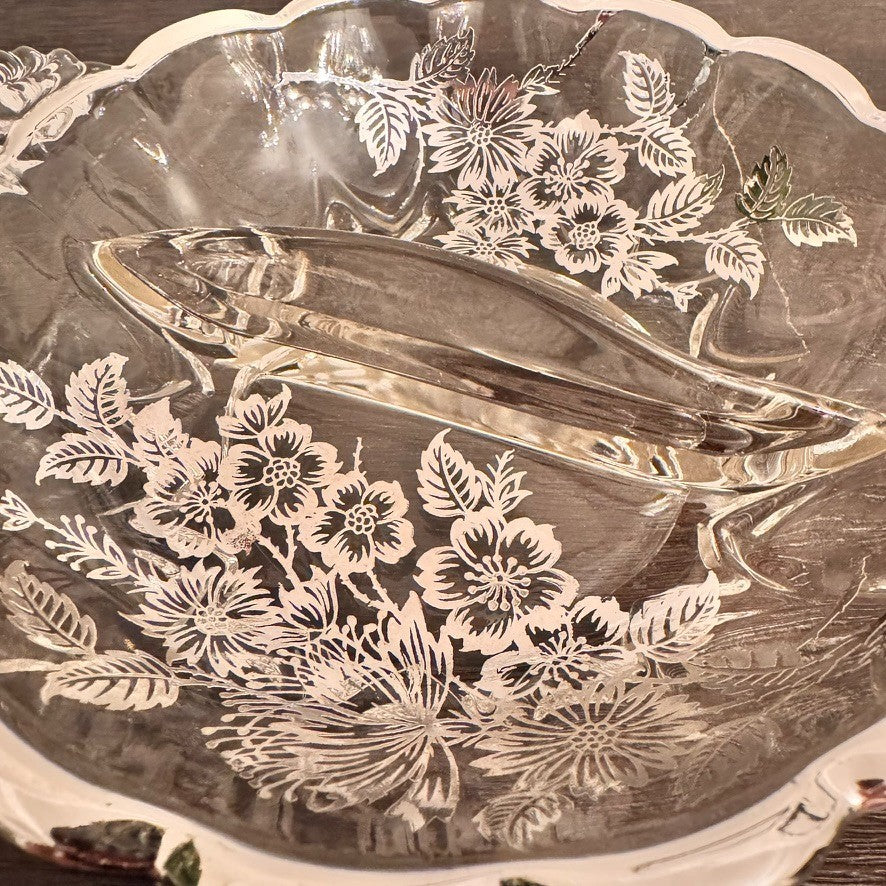 Vintage Silver City Glass Blossom Time Divided Relish Dish – Silver Overlay