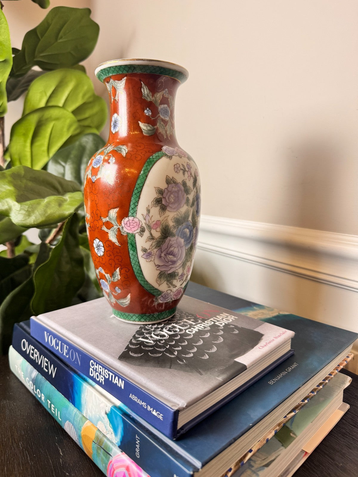 Mid-20th Century Asian Porcelain Vase – Hand-Painted Floral & Panel Design
