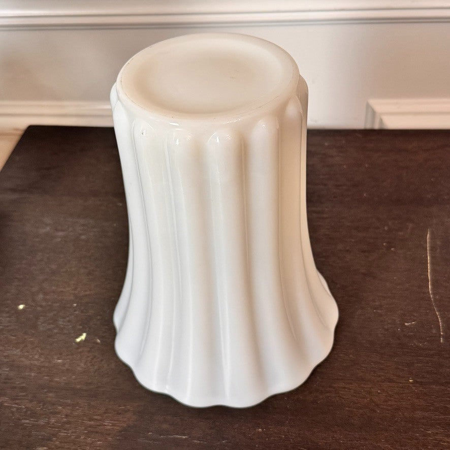 Vintage Translucent Fluted Milk Glass Vase – Scalloped Rim – 7.25” Tall
