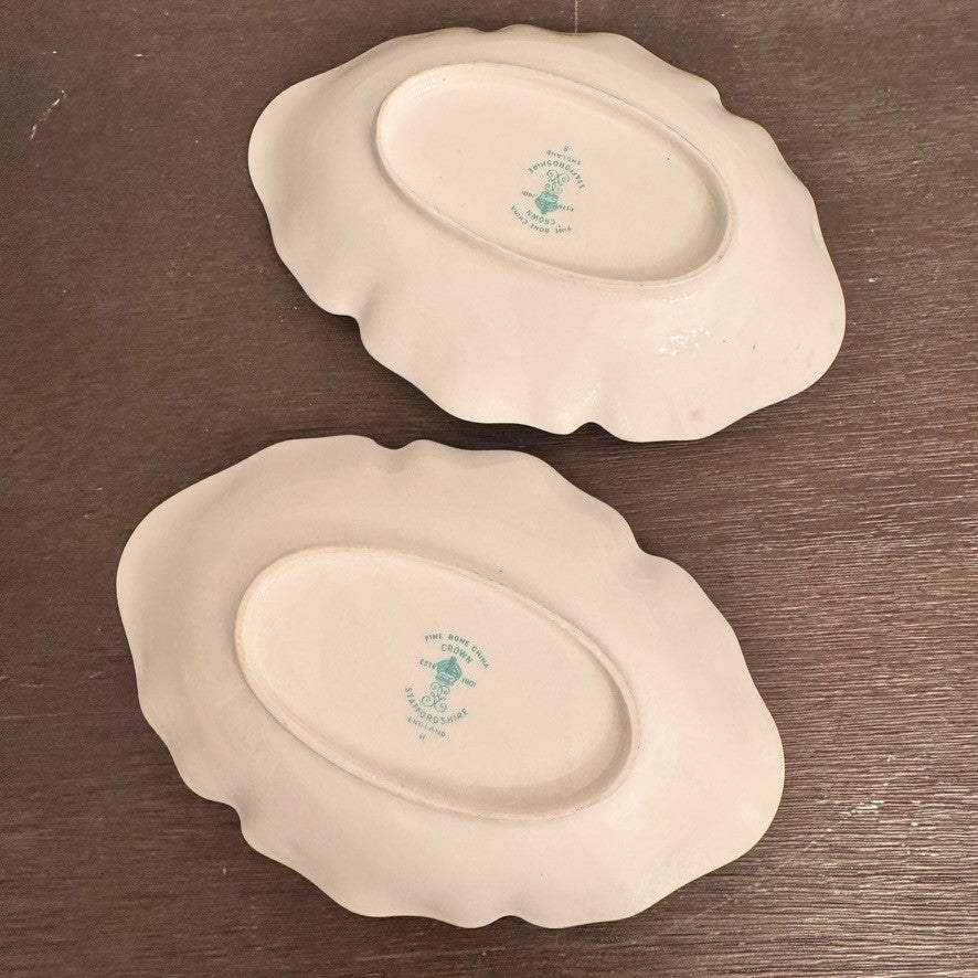 Vintage Crown Staffordshire Bone China Trinket Trays – Set of 2, Made in England