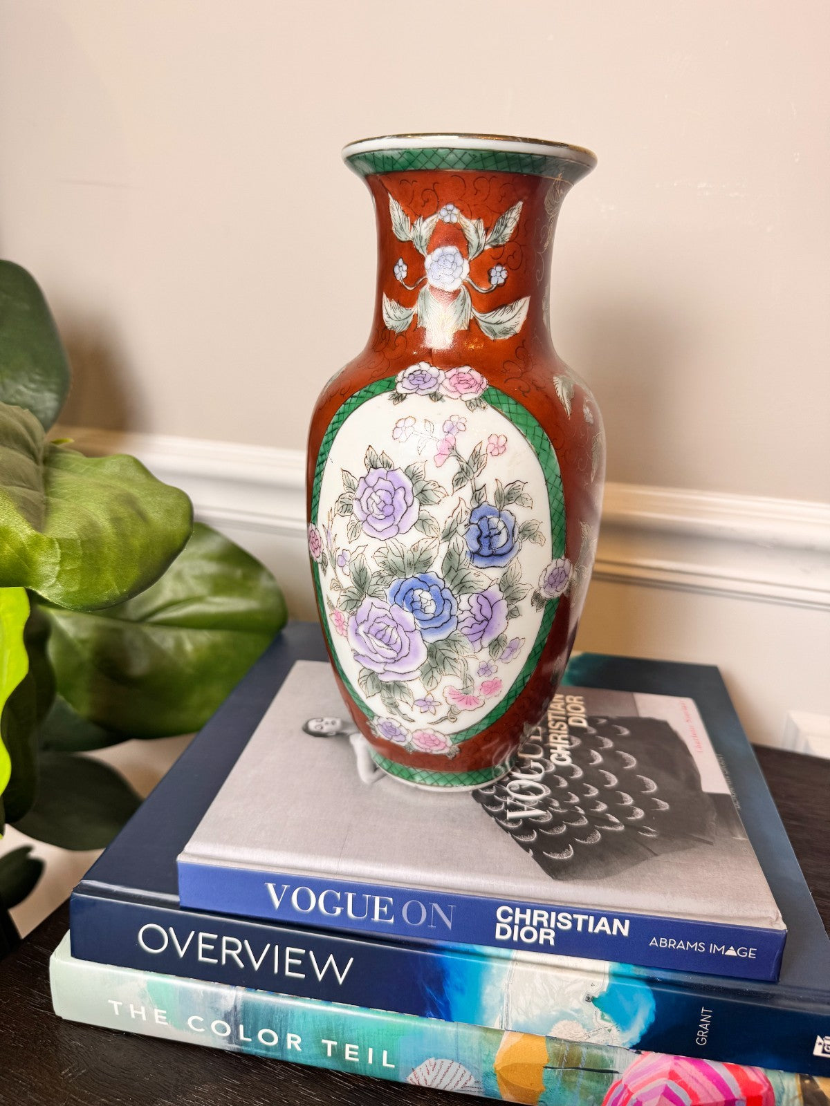 Mid-20th Century Asian Porcelain Vase – Hand-Painted Floral & Panel Design