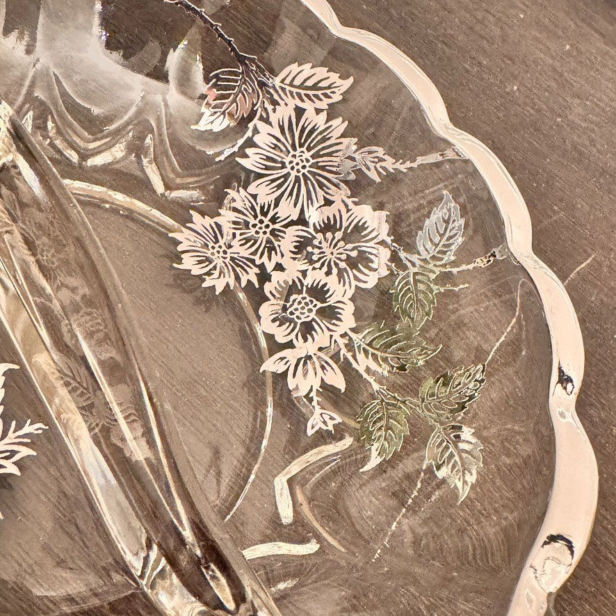Vintage Silver City Glass Blossom Time Divided Relish Dish – Silver Overlay