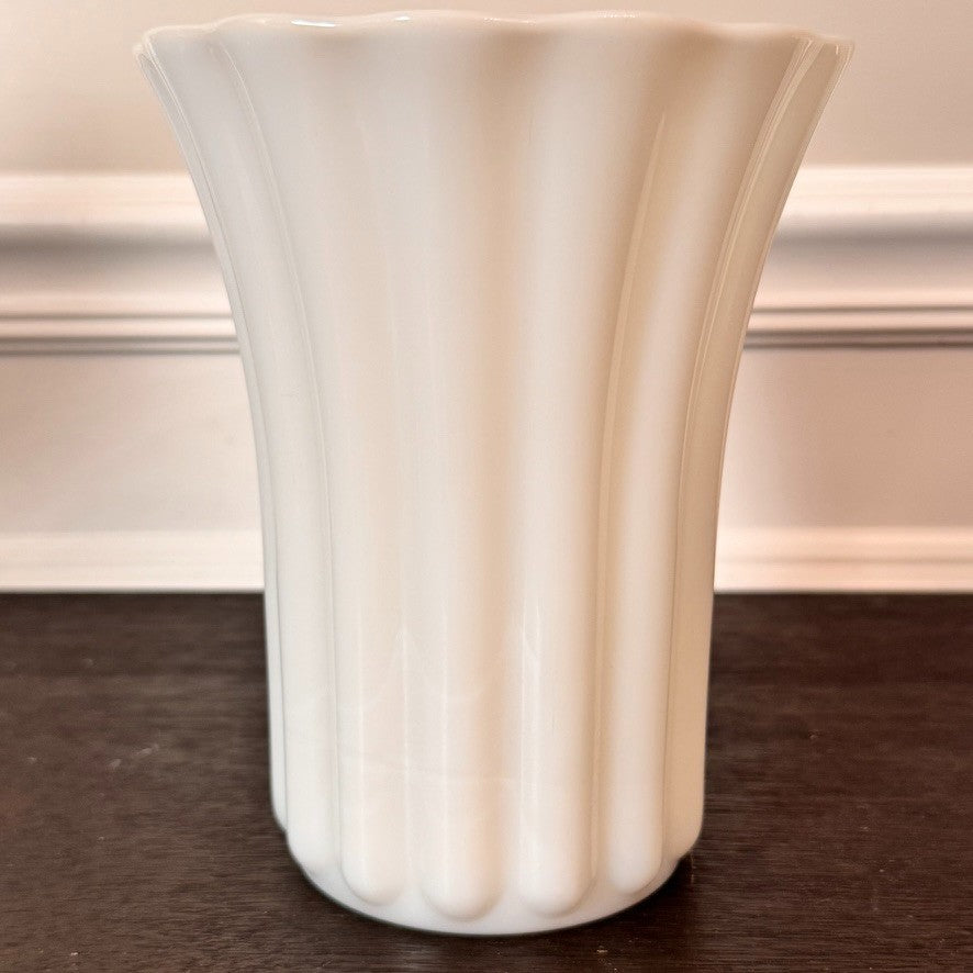Vintage Translucent Fluted Milk Glass Vase – Scalloped Rim – 7.25” Tall