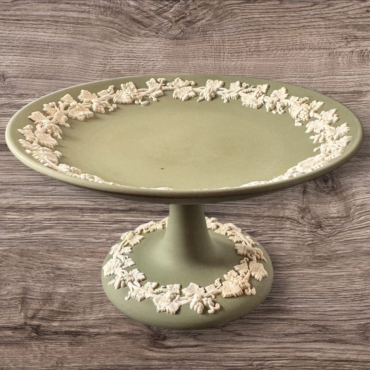Wedgwood Sage Green Jasperware Pedestal Compote Made In England 1955