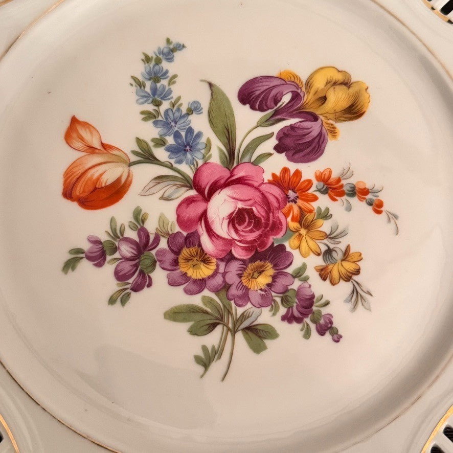 Antique German Reticulated Porcelain Plate – Floral Design – 10.25” Diameter