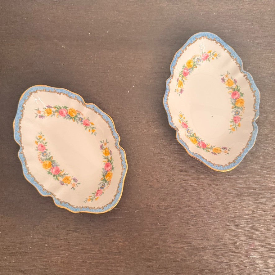 Vintage Crown Staffordshire Bone China Trinket Trays – Set of 2, Made in England