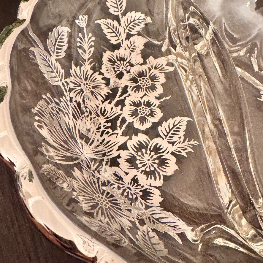 Vintage Silver City Glass Blossom Time Divided Relish Dish – Silver Overlay