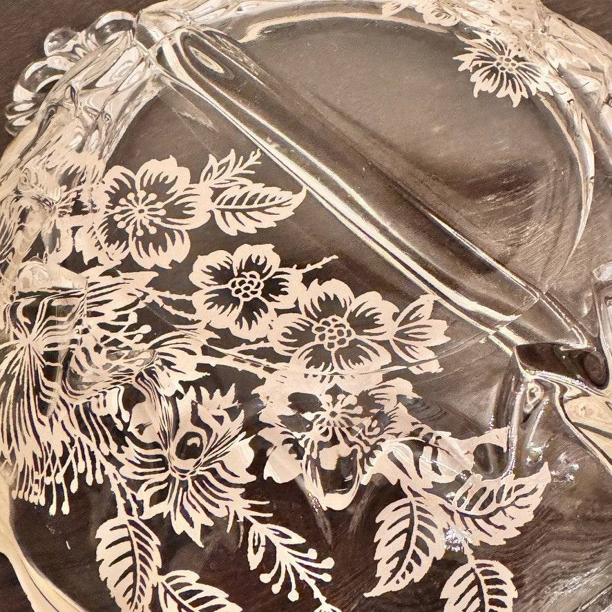 Vintage Silver City Glass Blossom Time Divided Relish Dish – Silver Overlay