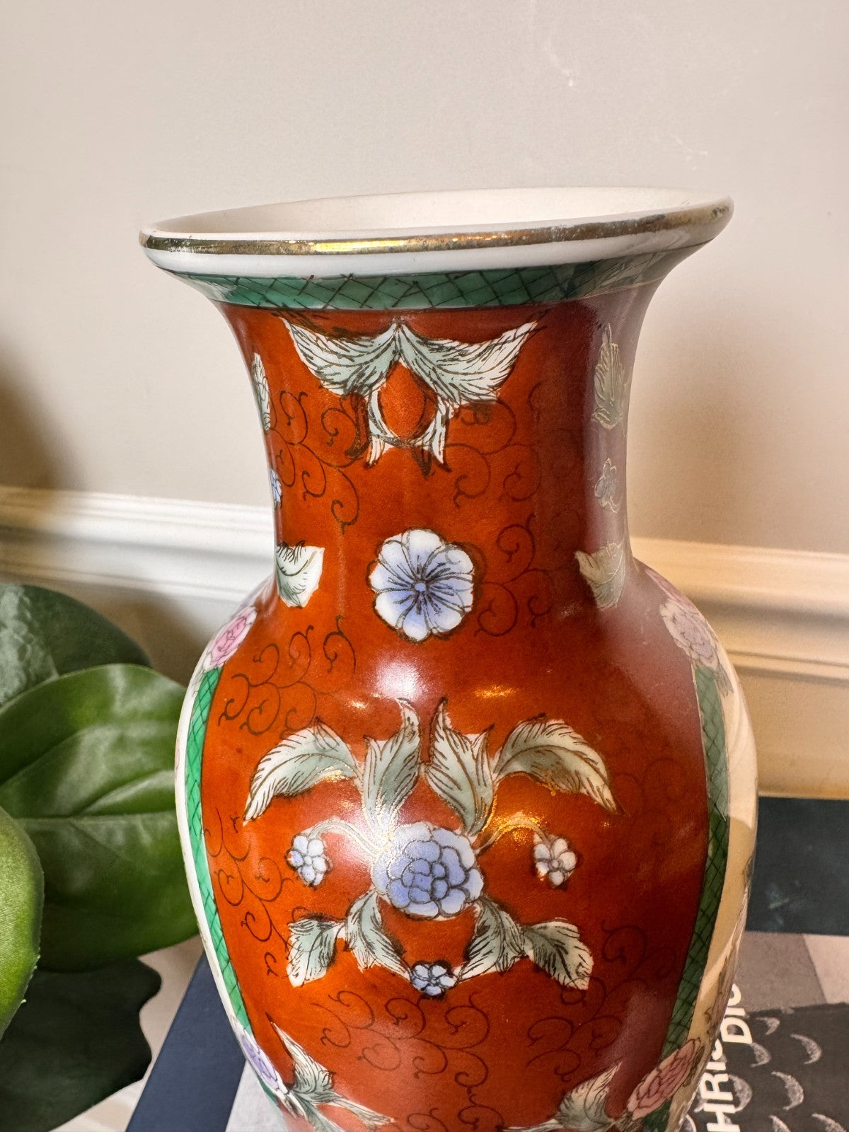 Mid-20th Century Asian Porcelain Vase – Hand-Painted Floral & Panel Design