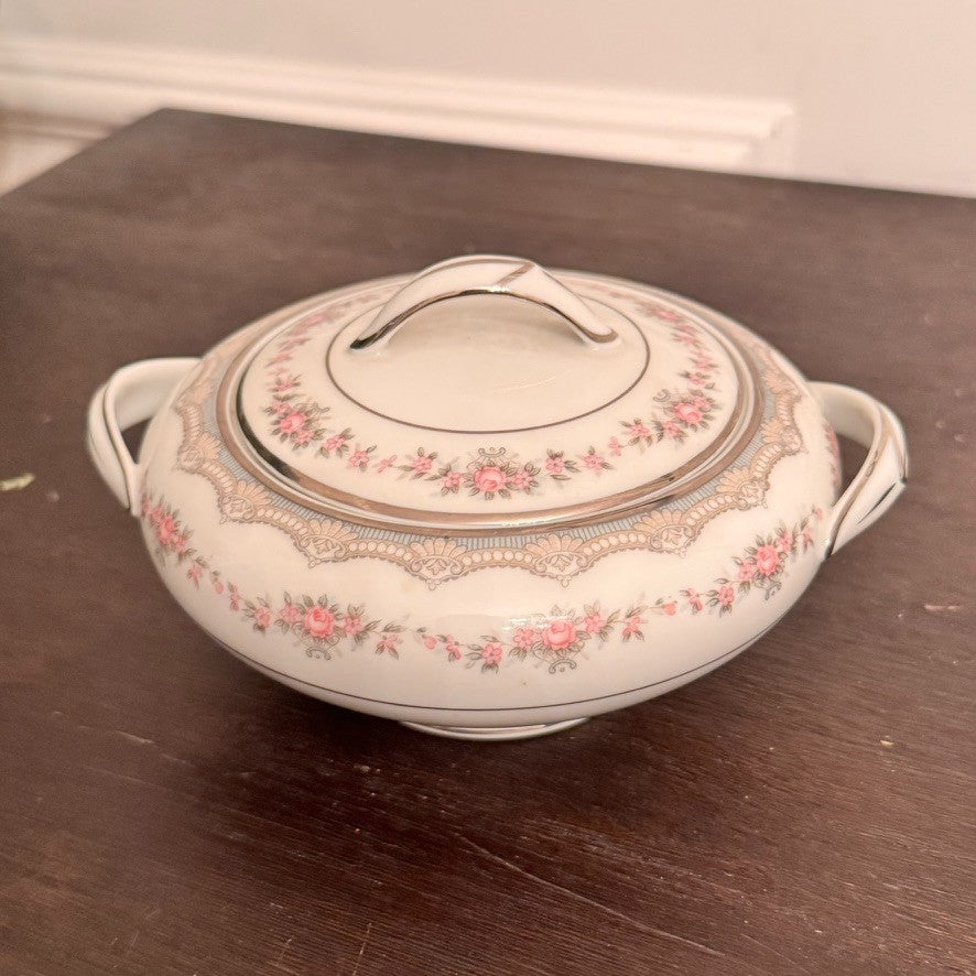 Noritake Glenwood 5771 Covered Sugar Bowl – Pink Roses & Platinum Trim