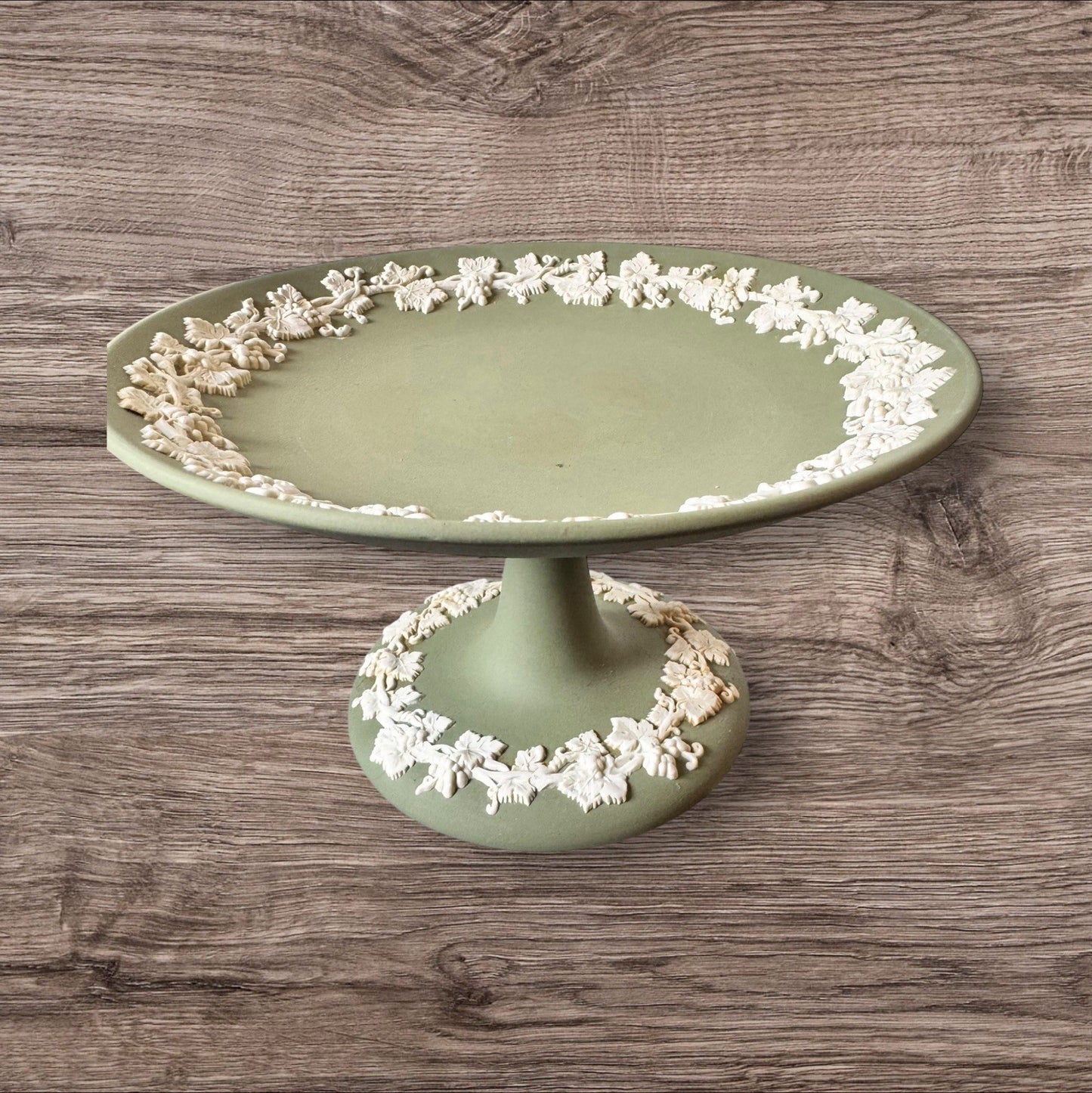 Wedgwood Sage Green Jasperware Pedestal Compote Made In England 1955