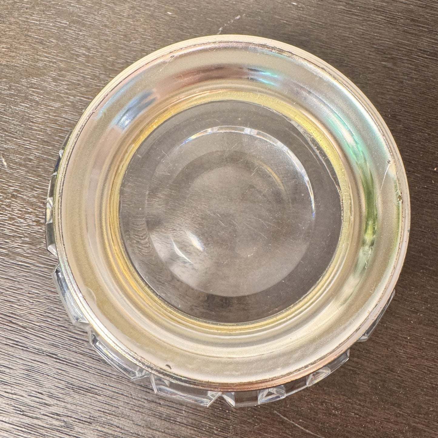 Crystal Footed Bowl with Silver Base ā 5.25" Diameter, Geometric Cut