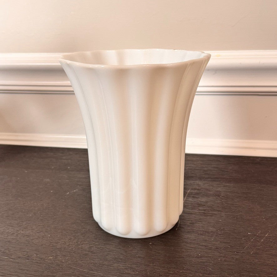 Vintage Translucent Fluted Milk Glass Vase – Scalloped Rim – 7.25” Tall