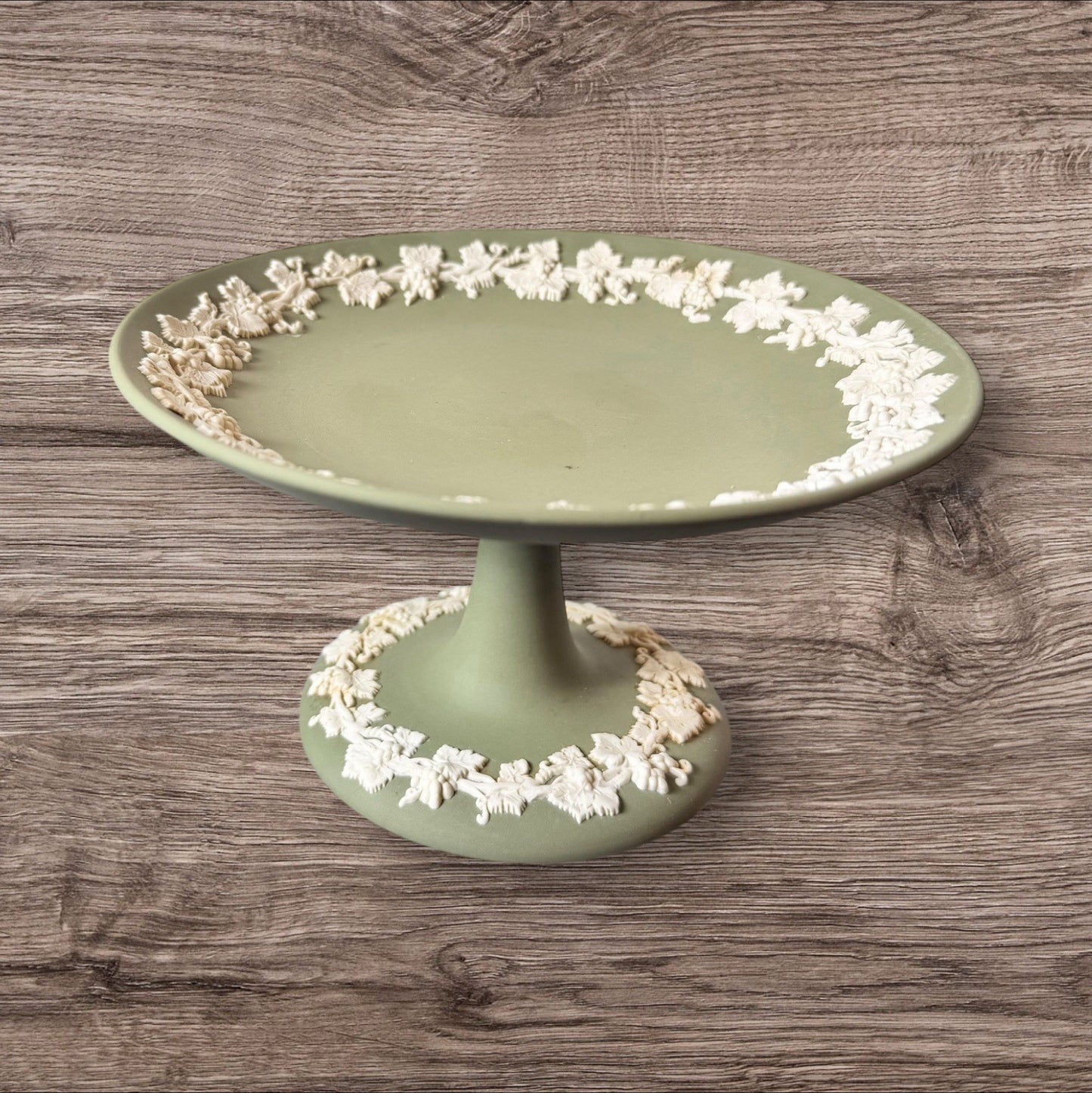 Wedgwood Sage Green Jasperware Pedestal Compote Made In England 1955