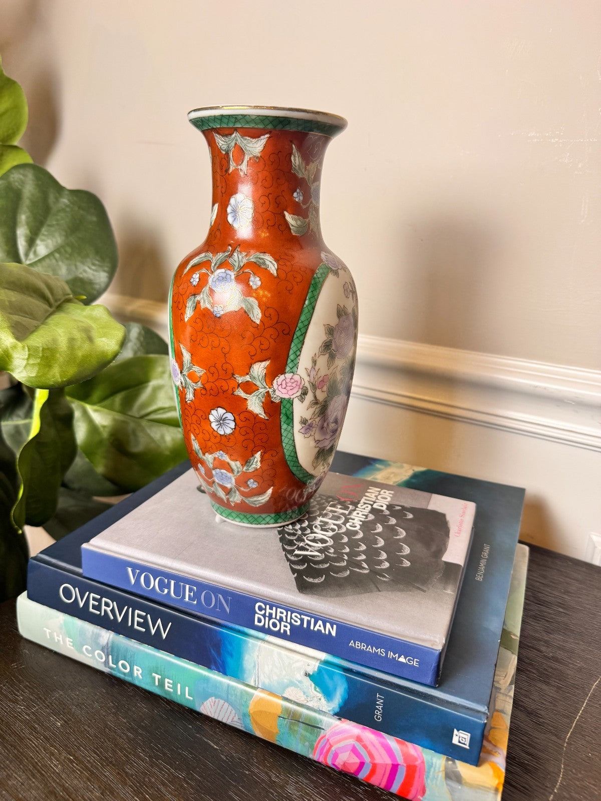 Mid-20th Century Asian Porcelain Vase – Hand-Painted Floral & Panel Design