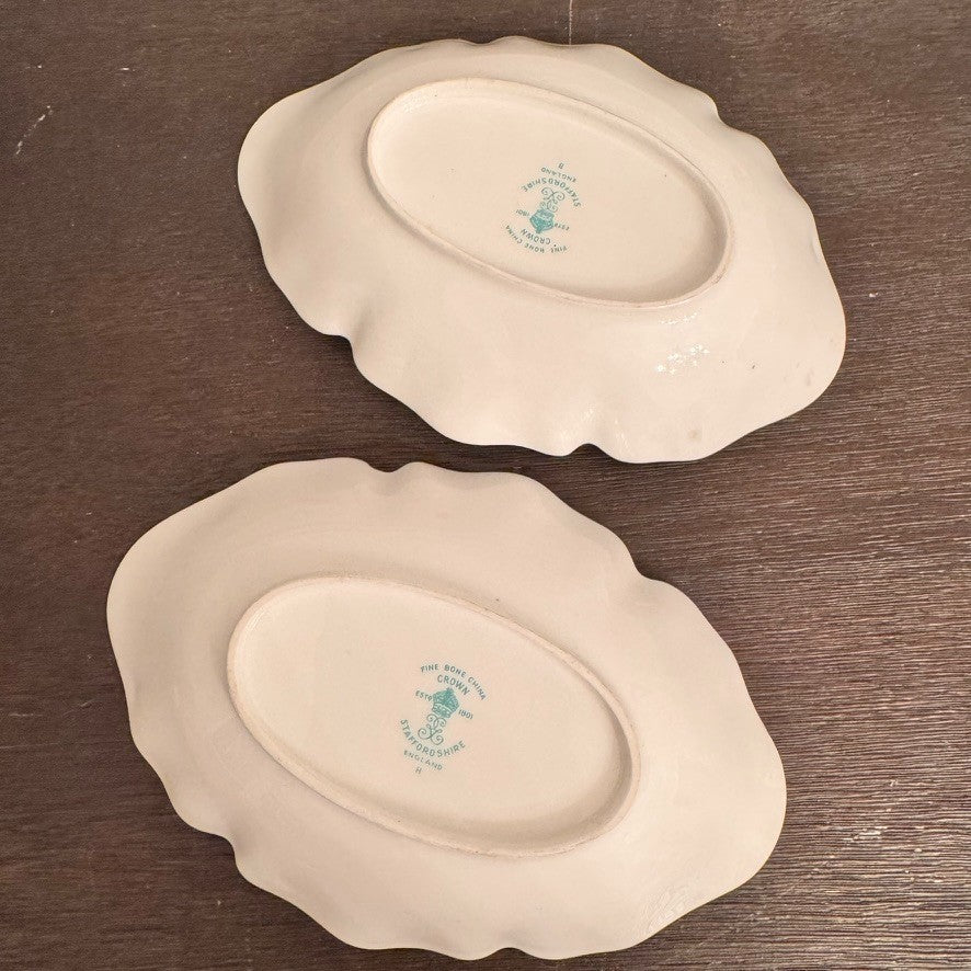Vintage Crown Staffordshire Bone China Trinket Trays – Set of 2, Made in England