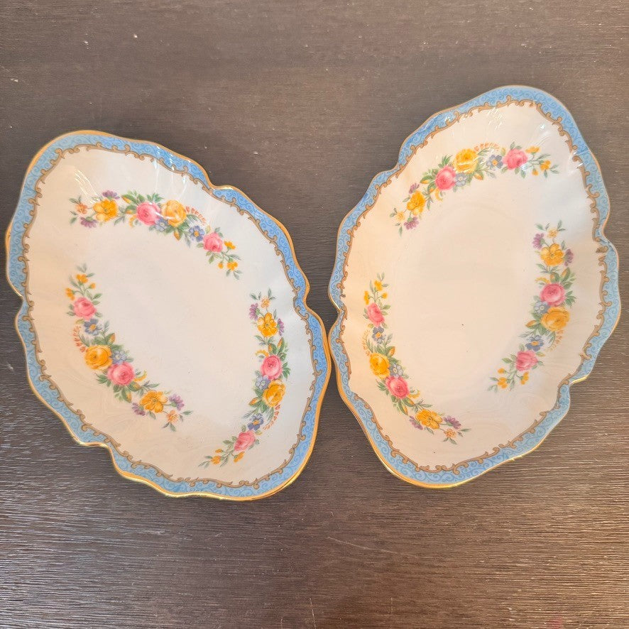 Vintage Crown Staffordshire Bone China Trinket Trays – Set of 2, Made in England