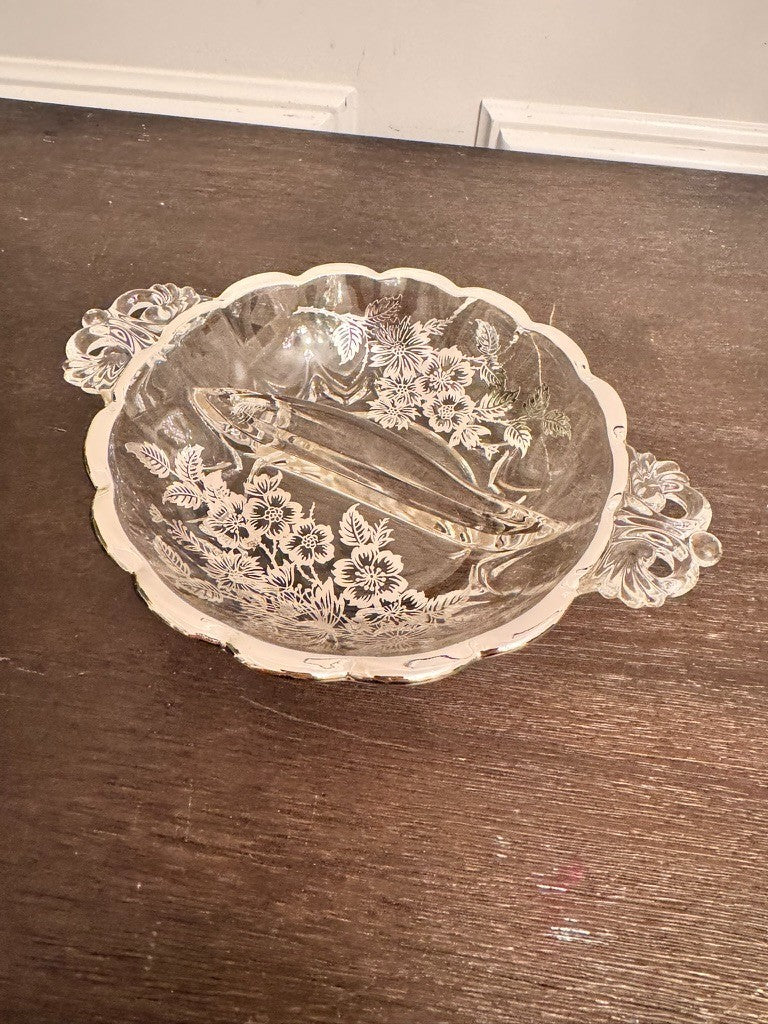 Vintage Silver City Glass Blossom Time Divided Relish Dish – Silver Overlay