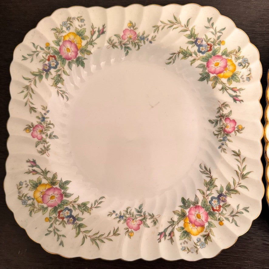 Set of 2 Minton York Square Plates England Bone China Floral 8.5” Luncheon