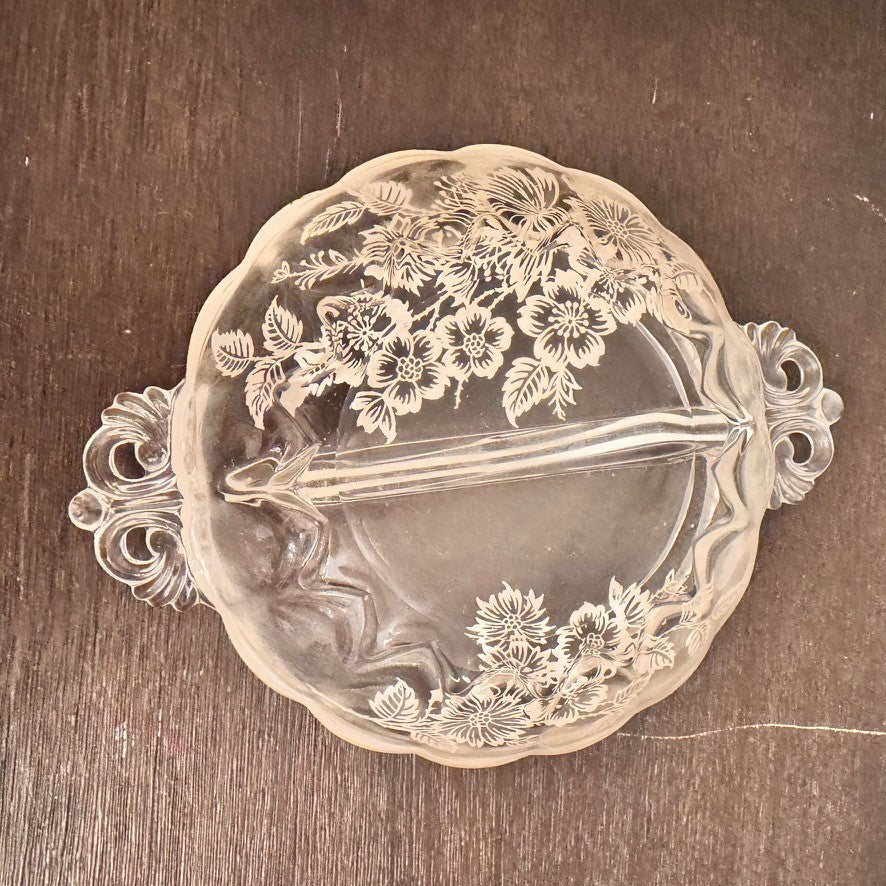 Vintage Silver City Glass Blossom Time Divided Relish Dish – Silver Overlay