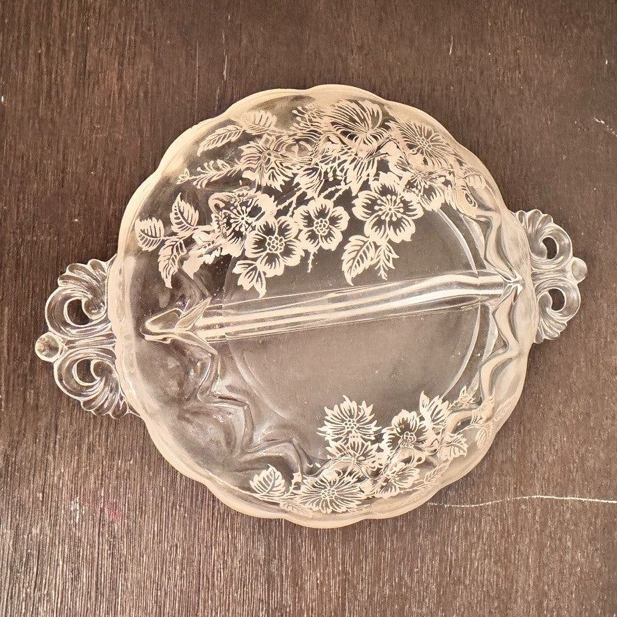 Vintage Silver City Glass Blossom Time Divided Relish Dish – Silver Overlay