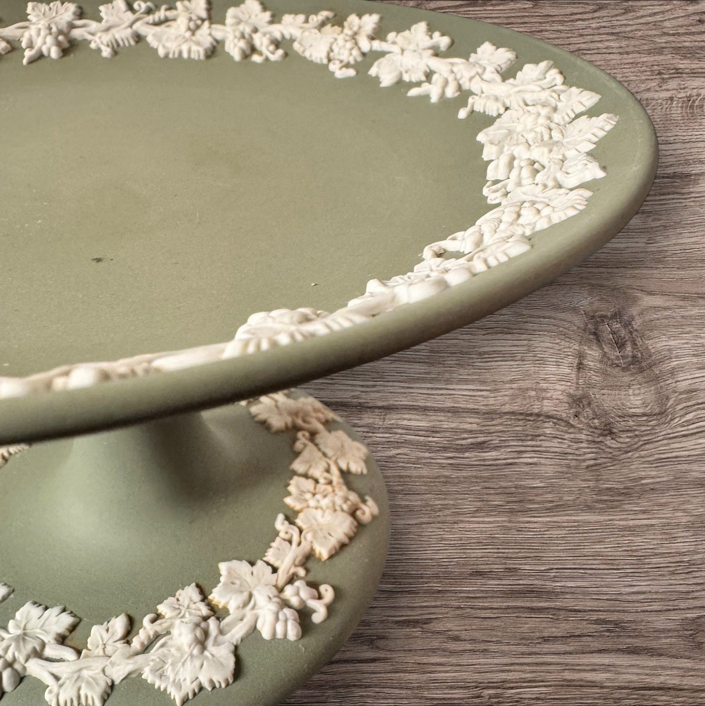 Wedgwood Sage Green Jasperware Pedestal Compote Made In England 1955