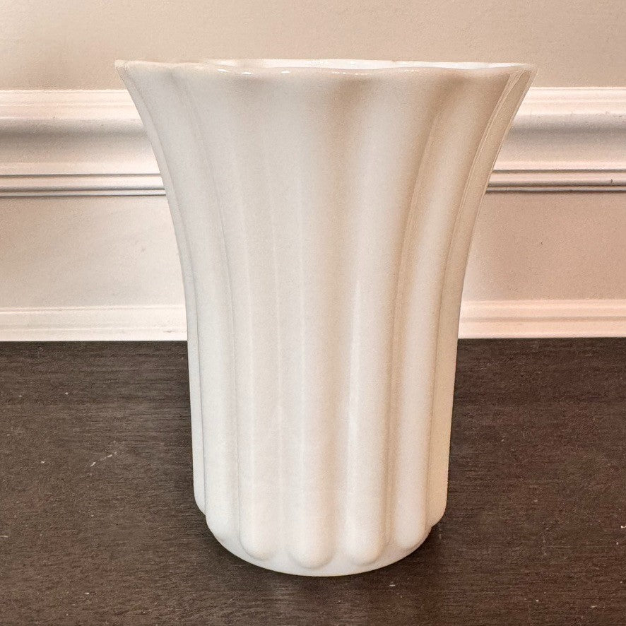 Vintage Translucent Fluted Milk Glass Vase – Scalloped Rim – 7.25” Tall
