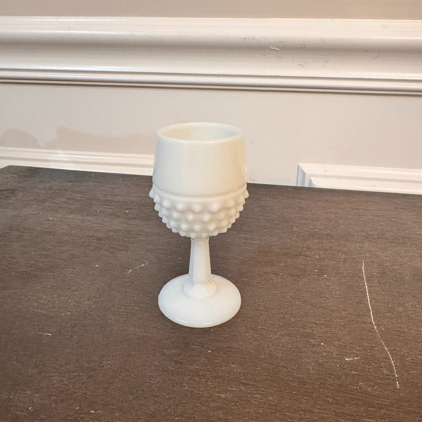 Vintage Fenton Hobnail Milk Glass Goblet – 4" Tall, White Pedestal Vase