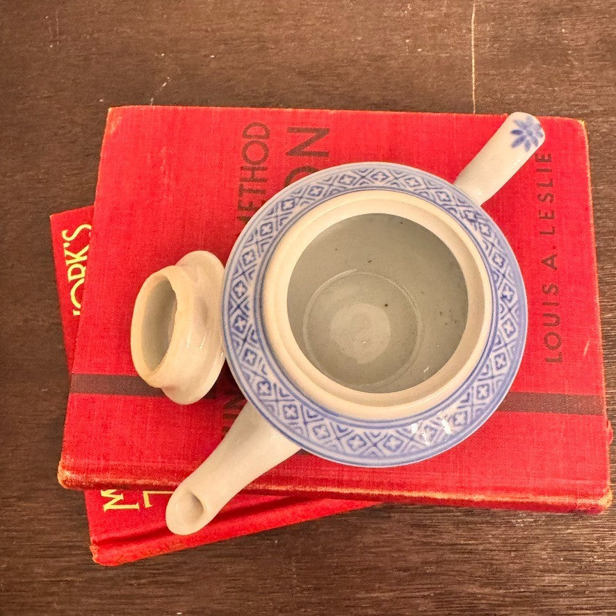 Vintage Chinese Ling Long/Rice Grain Porcelain Teapot – Blue & White – 3” Tall
