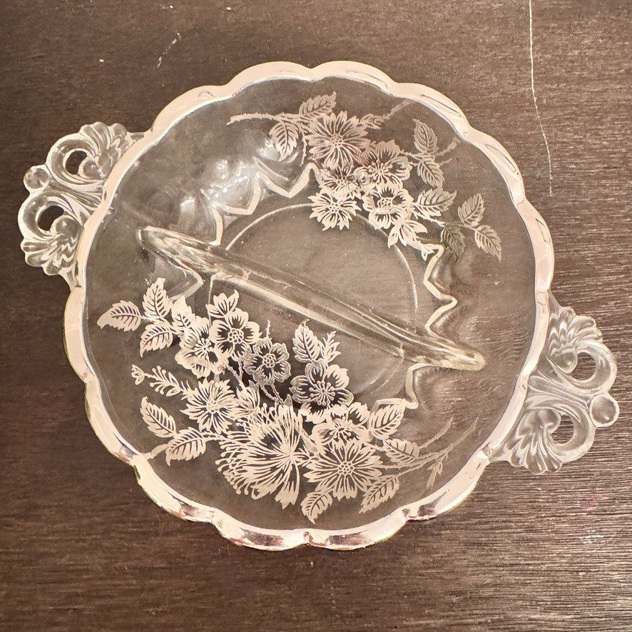 Vintage Silver City Glass Blossom Time Divided Relish Dish – Silver Overlay
