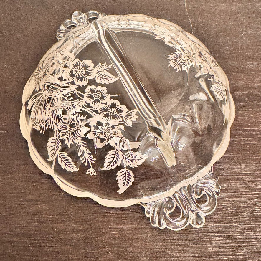 Vintage Silver City Glass Blossom Time Divided Relish Dish – Silver Overlay