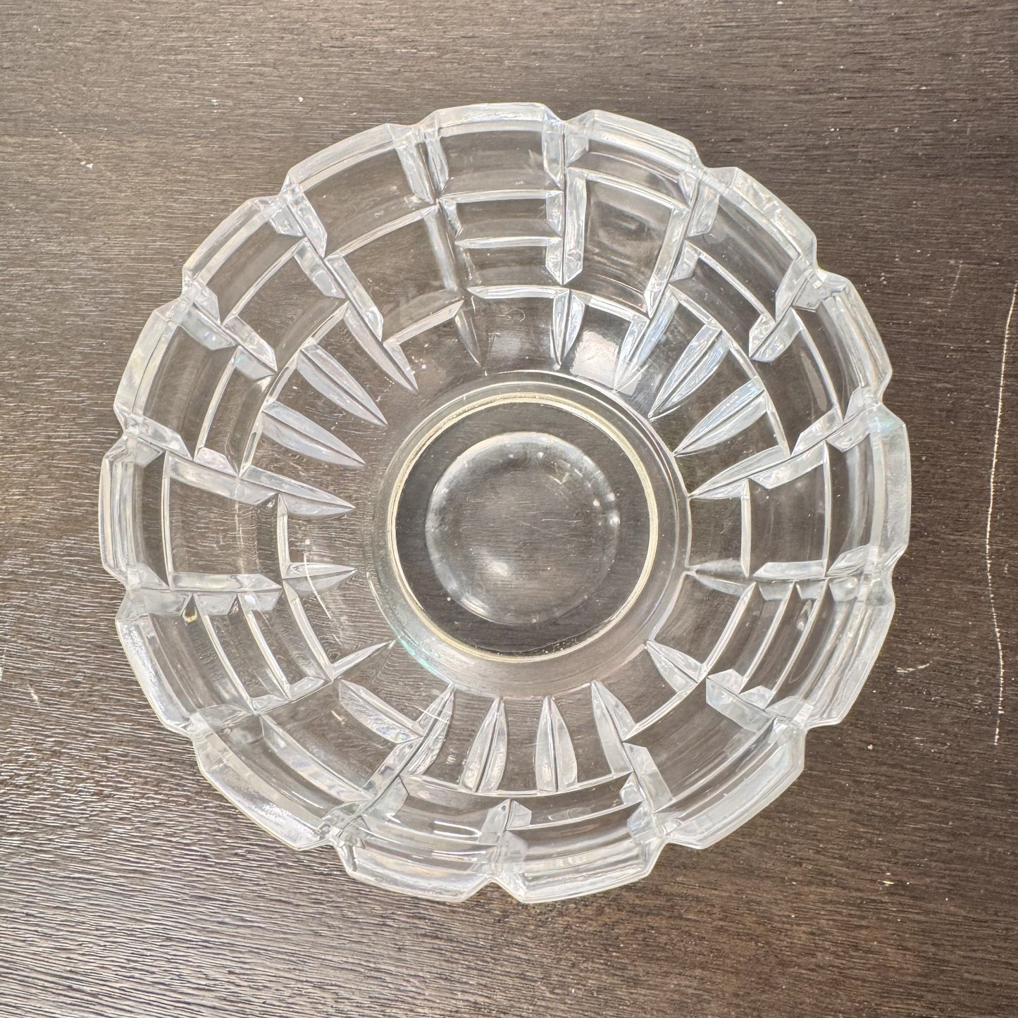 Crystal Footed Bowl with Silver Base ā 5.25" Diameter, Geometric Cut