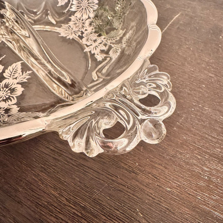 Vintage Silver City Glass Blossom Time Divided Relish Dish – Silver Overlay