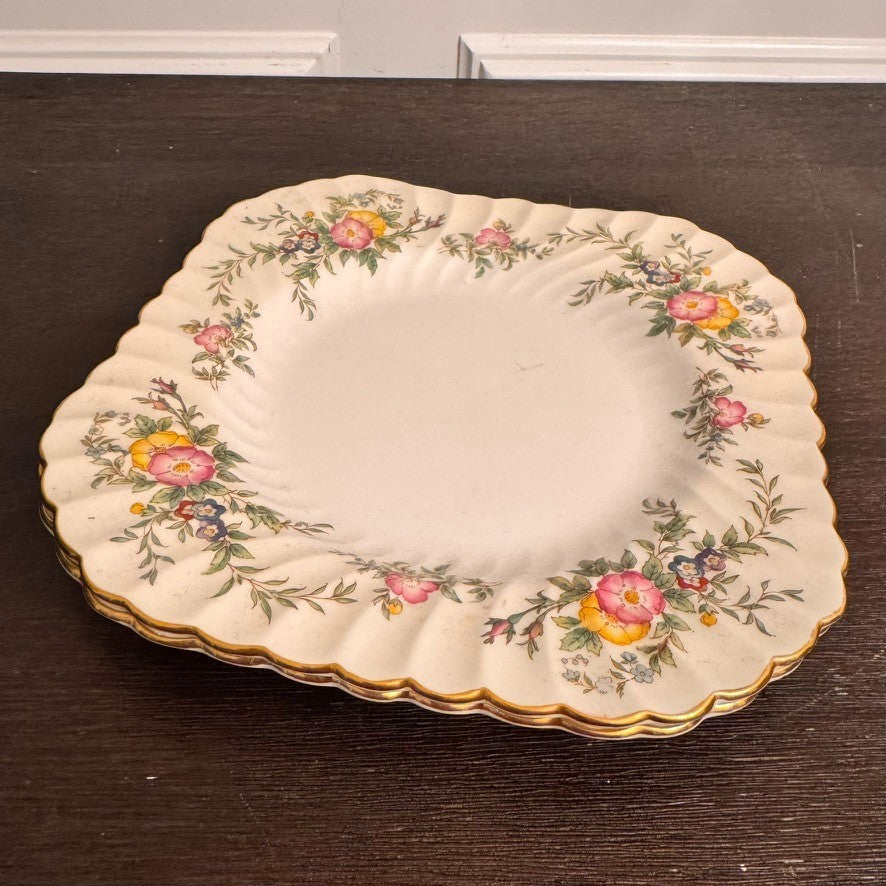 Set of 2 Minton York Square Plates England Bone China Floral 8.5” Luncheon