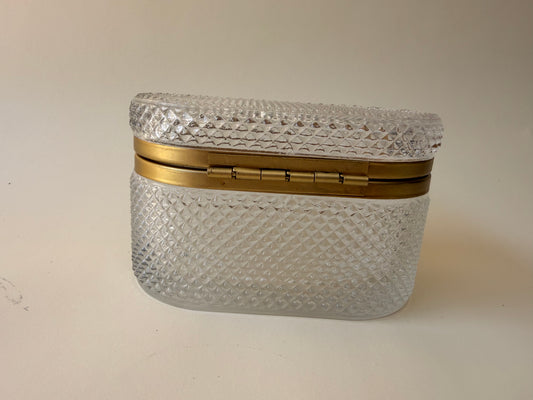 Diamond-Cut Crystal Box with Brass Hinged Lid