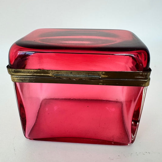 Cranberry Opaline Glass Casket Box