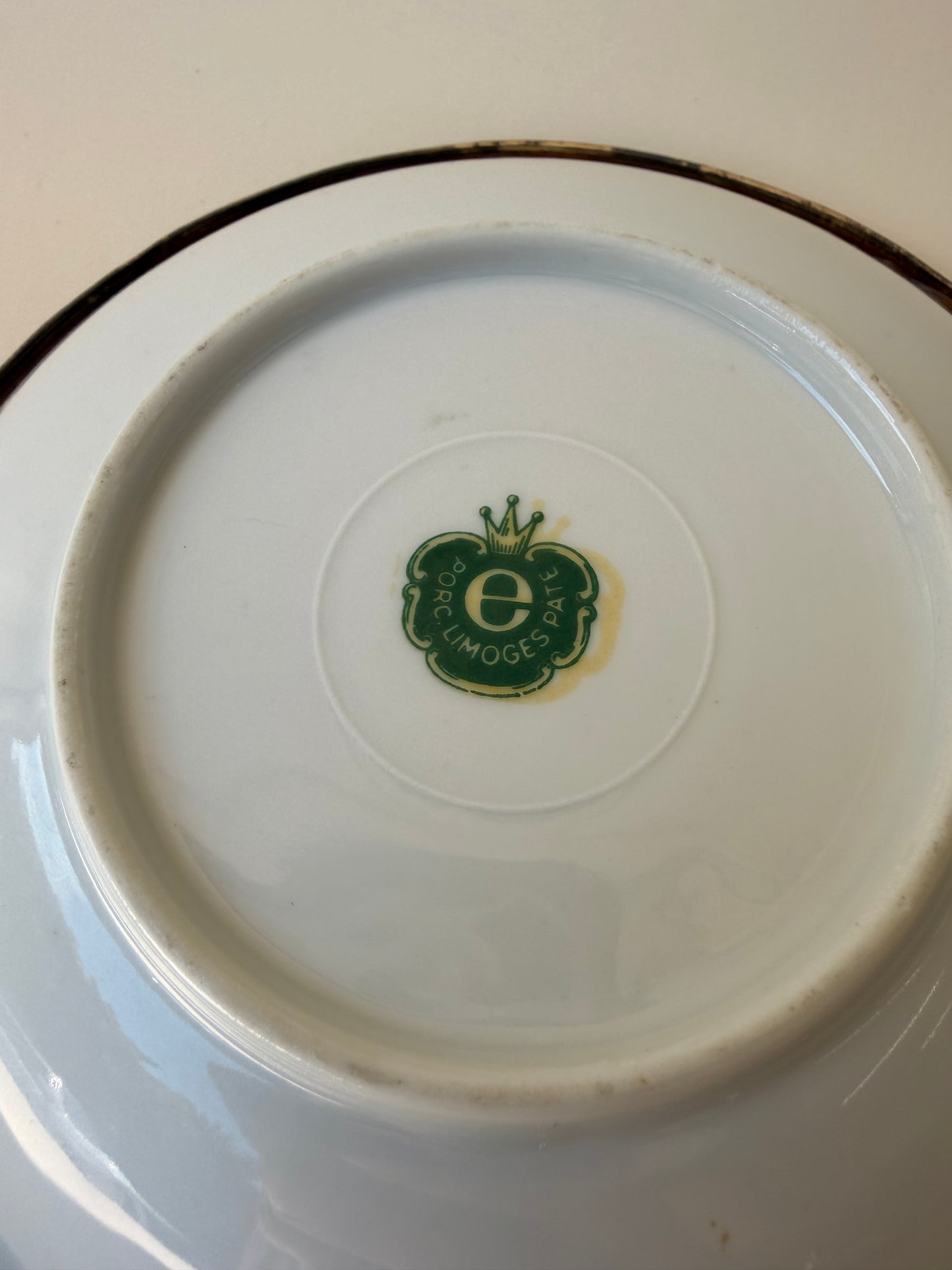 Vintage Limoges Porcelain Ashtray with Brass Leaf Mount