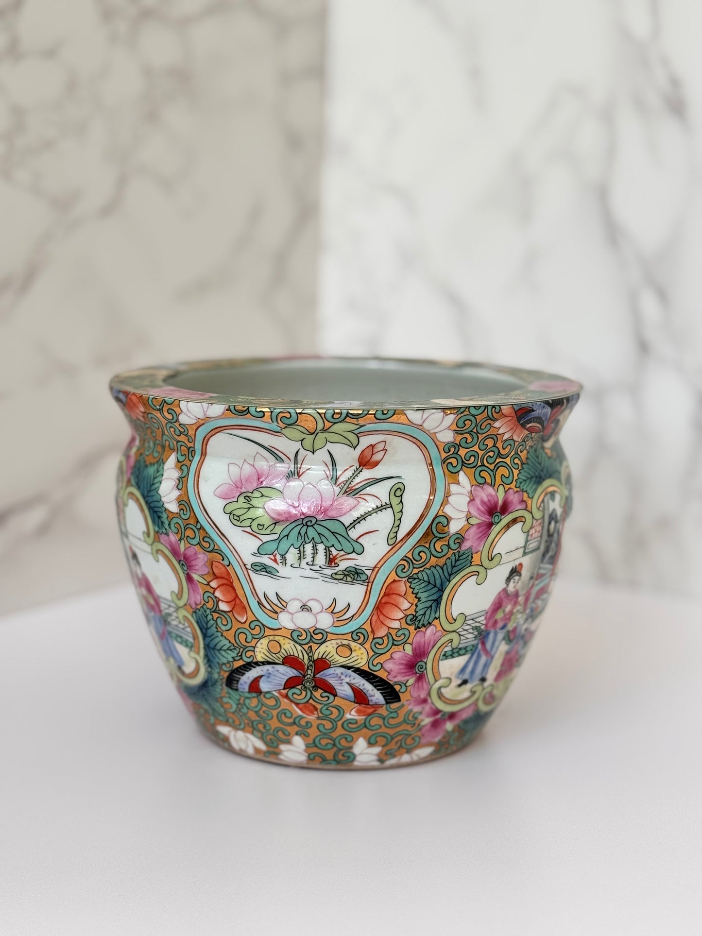 Vintage Chinese Rose Medallion Jardiniere | Hand-Painted Famille Rose Porcelain with Maker’s Mark