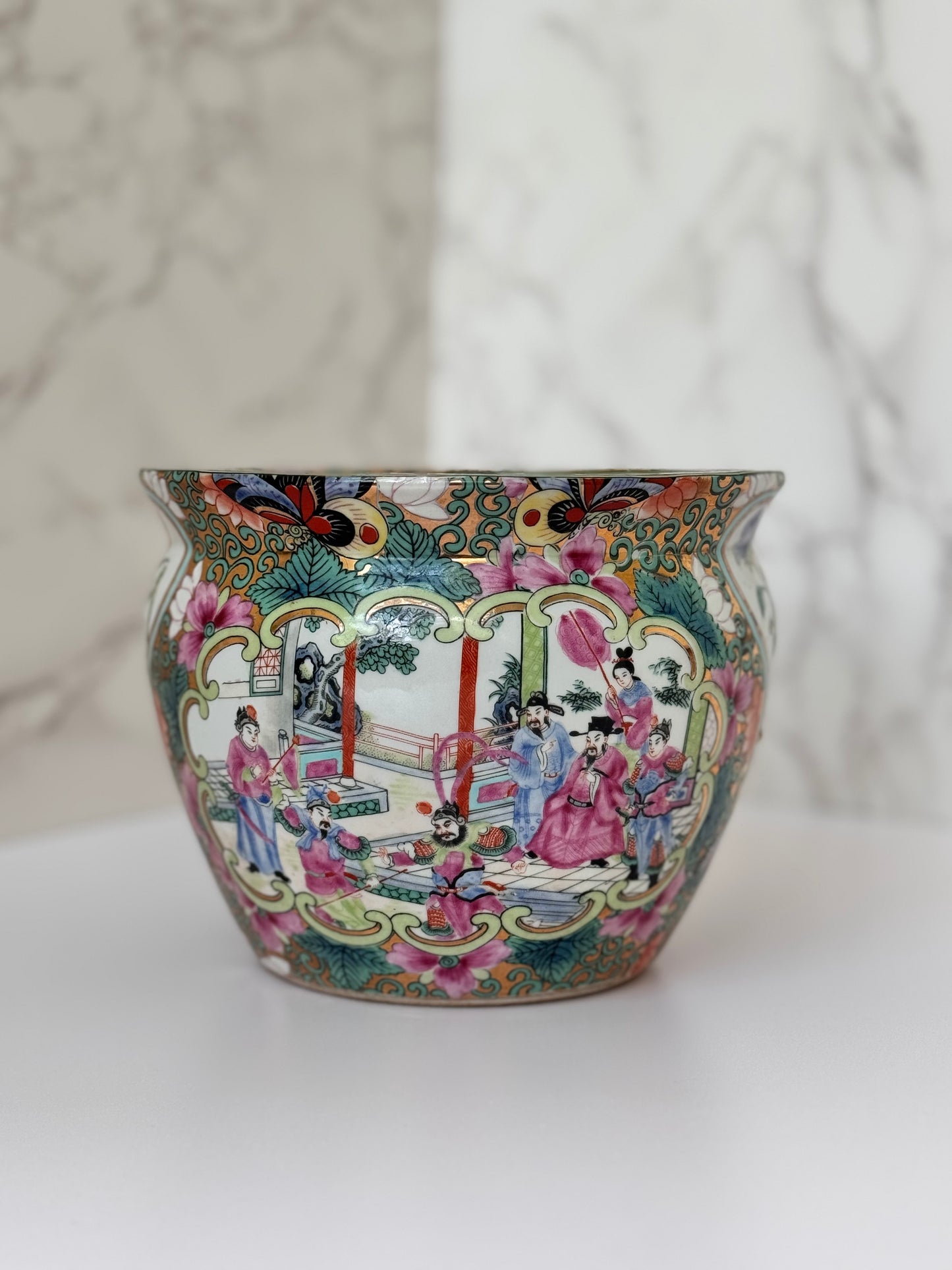 Vintage Chinese Rose Medallion Jardiniere | Hand-Painted Famille Rose Porcelain with Maker’s Mark