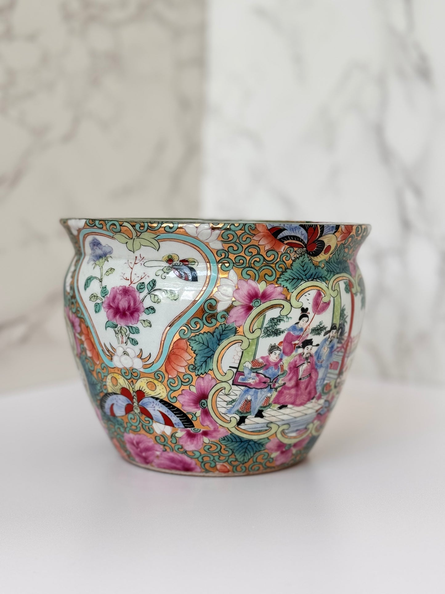 Vintage Chinese Rose Medallion Jardiniere | Hand-Painted Famille Rose Porcelain with Maker’s Mark
