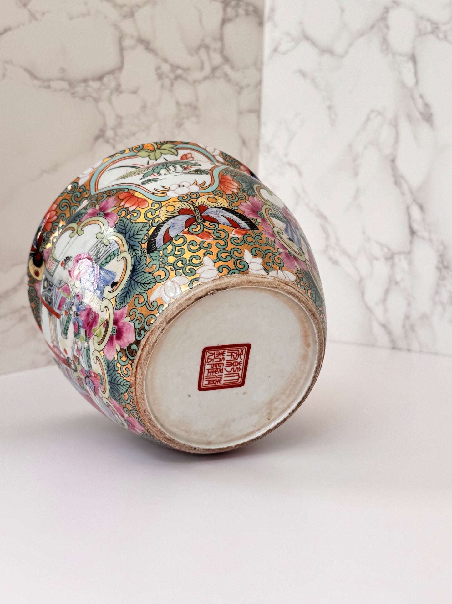 Vintage Chinese Rose Medallion Jardiniere | Hand-Painted Famille Rose Porcelain with Maker’s Mark