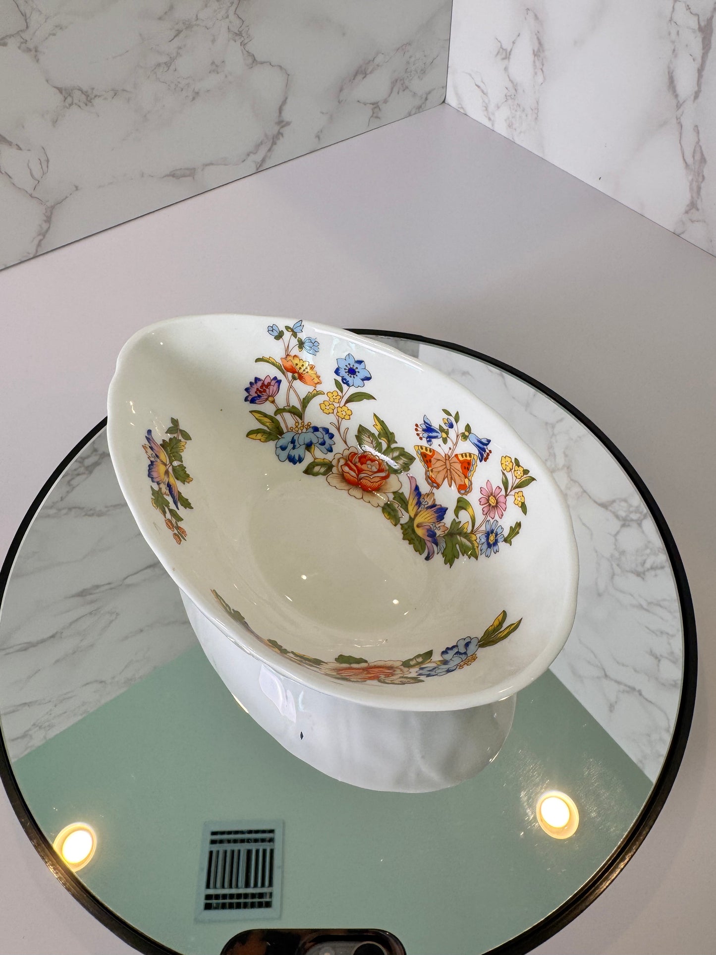 Vintage Aynsley Cottage Garden Egg‑Shaped Trinket Dish Base Only – Lid Missing