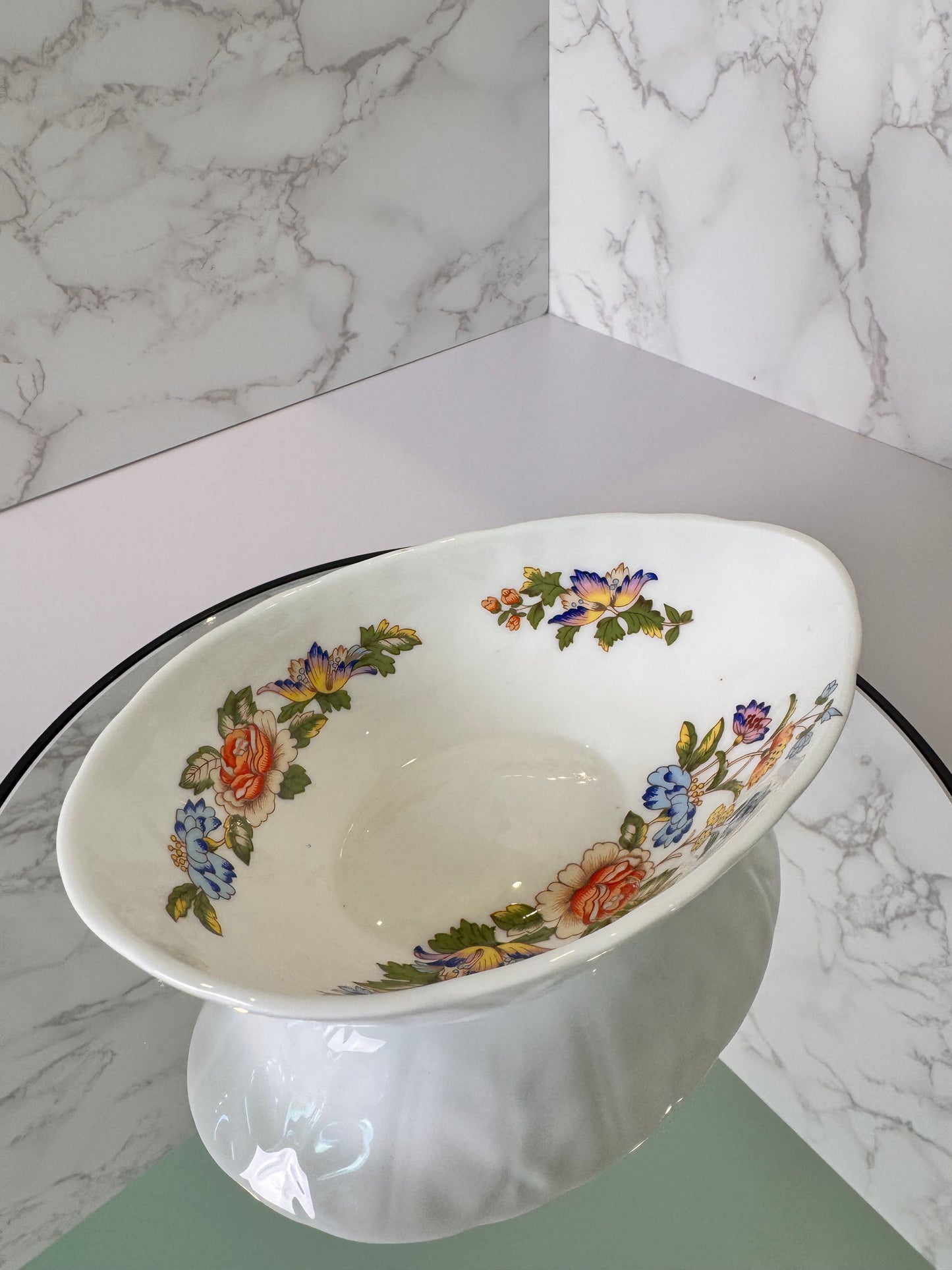 Vintage Aynsley Cottage Garden Egg‑Shaped Trinket Dish Base Only – Lid Missing