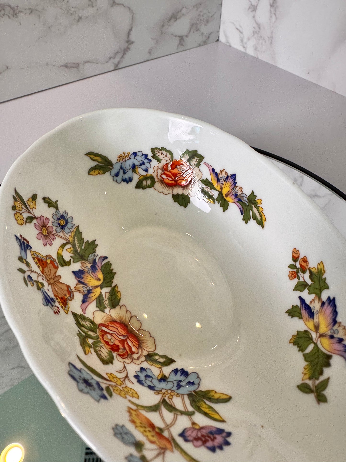 Vintage Aynsley Cottage Garden Egg‑Shaped Trinket Dish Base Only – Lid Missing