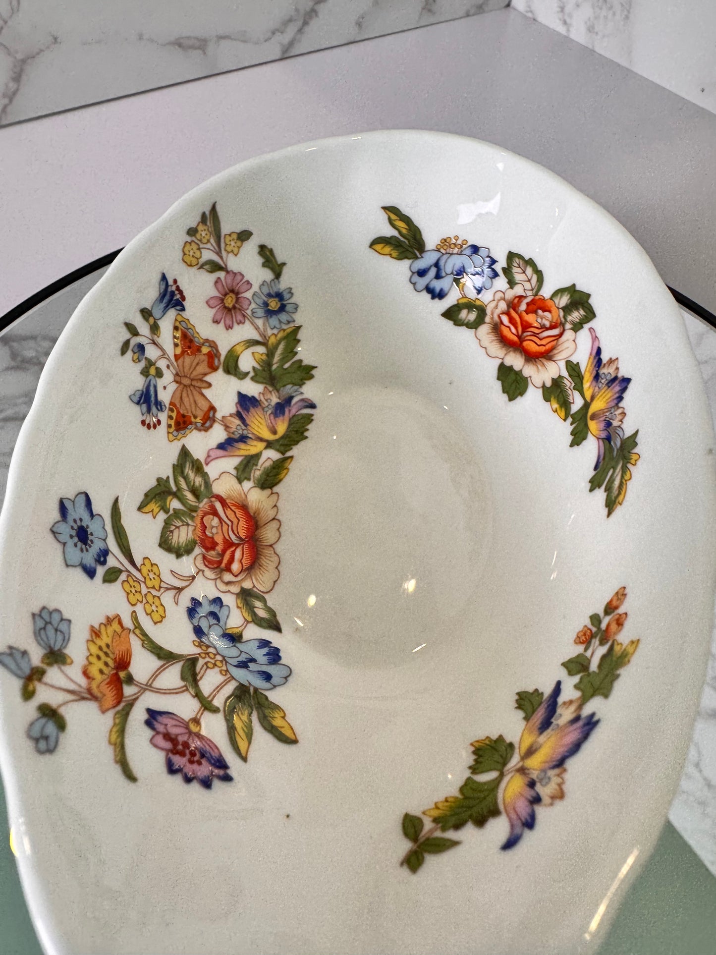 Vintage Aynsley Cottage Garden Egg‑Shaped Trinket Dish Base Only – Lid Missing