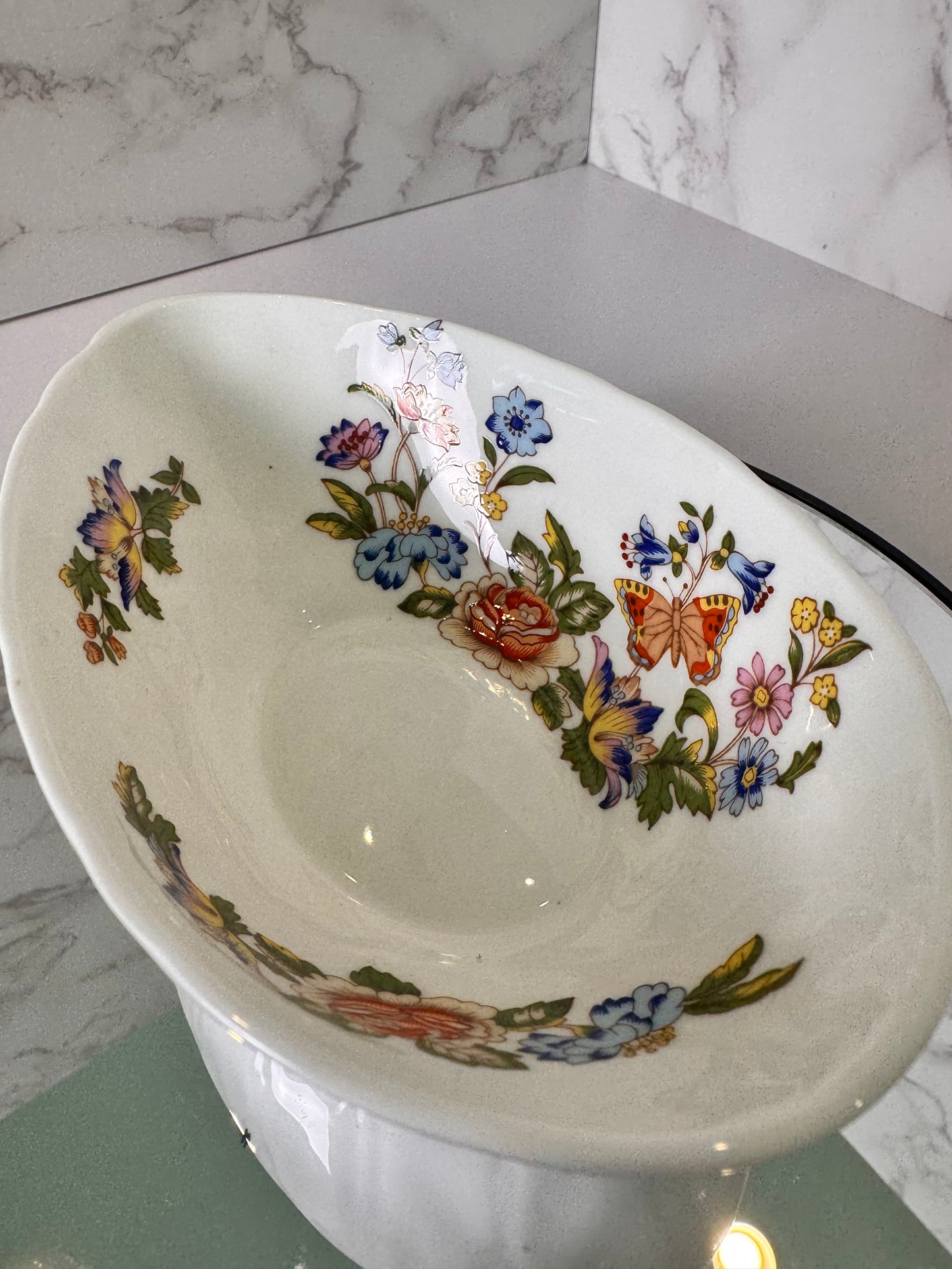 Vintage Aynsley Cottage Garden Egg‑Shaped Trinket Dish Base Only – Lid Missing